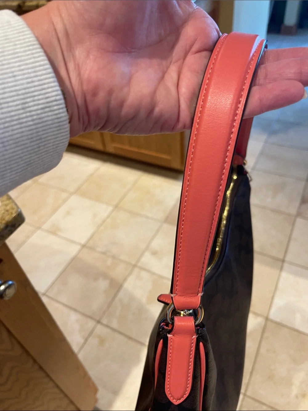 Coach Brown Signature Hobo with Coral Trim